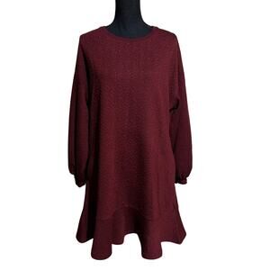 Mare Mare X Anthropologie Red Ruffle Embossed Dress Women's Medium